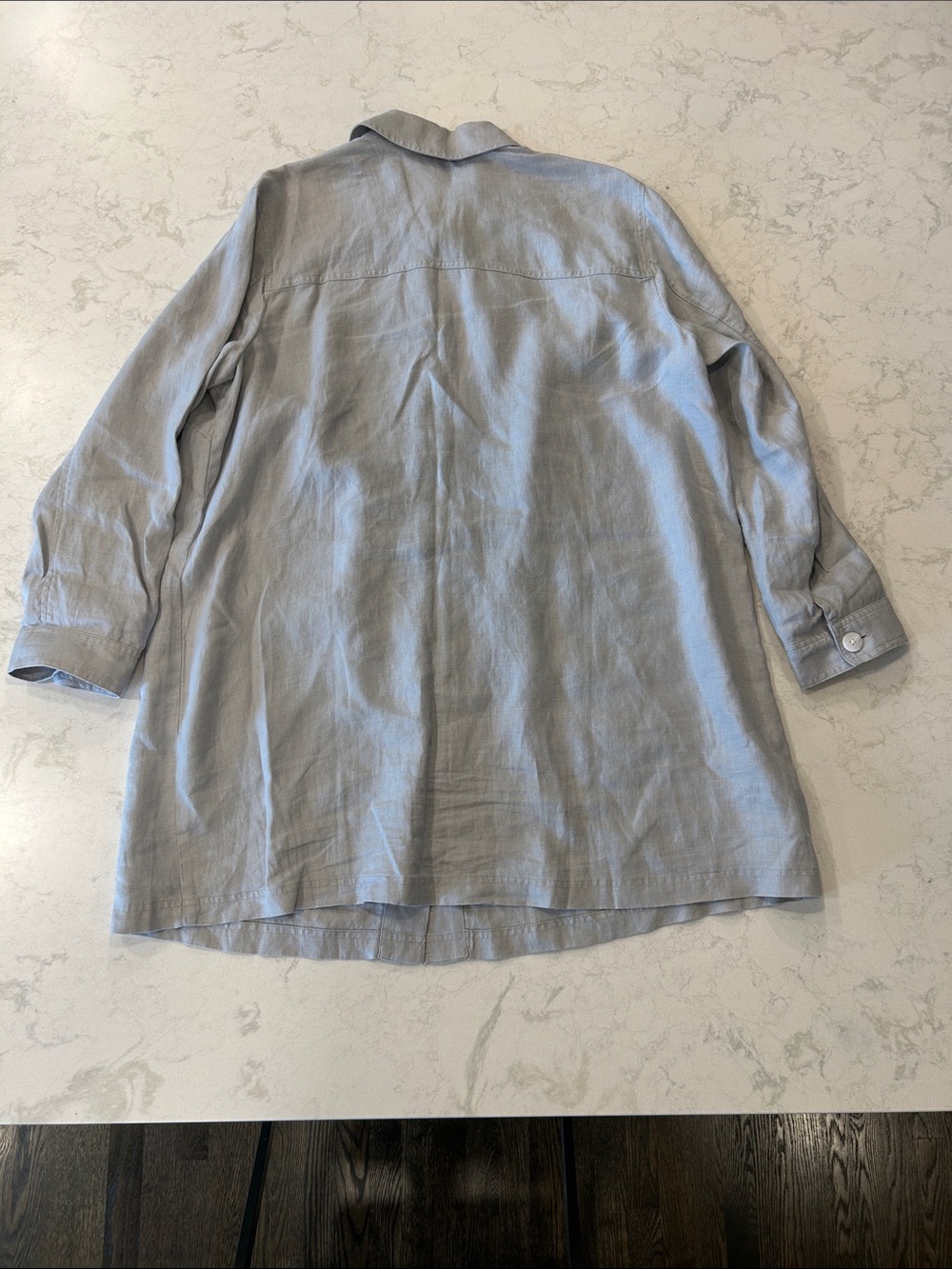 J Jill Love Linen 100% Linen Button Down Shacket Grey Lagenlook Coastal Pockets - Picture 14 of 16